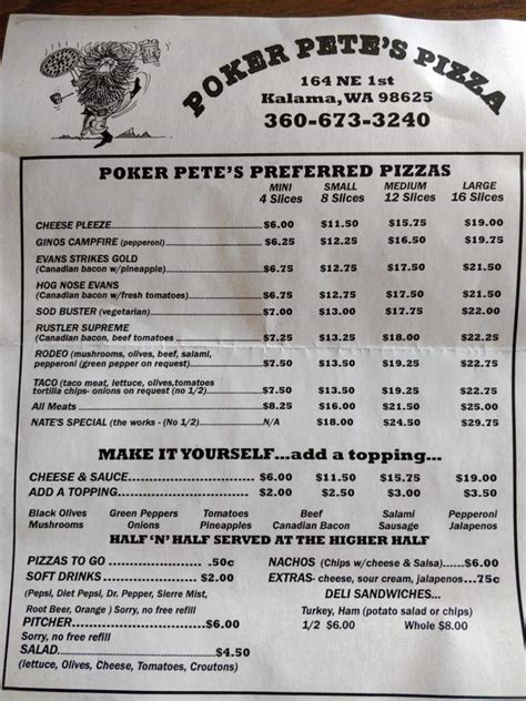 Poker Petes Pizza Kalama Wa Menu