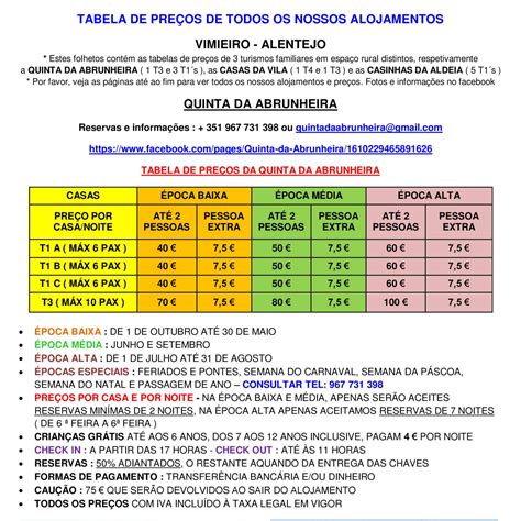 Roleta Tabela De Precos Do Aluguer